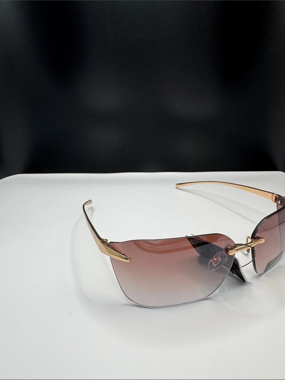 Men's Rimless Gradient Sunglasses - Gold Frame, Brown Lenses